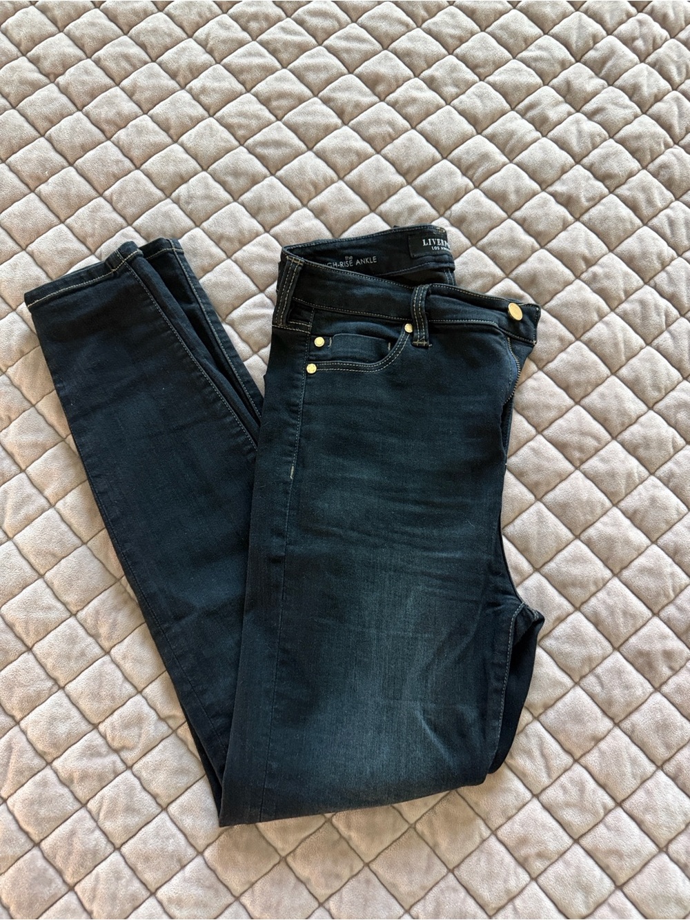 Liverpool High-Rise Skinny Jeans in Deep Indigo Black with Gold Hardware